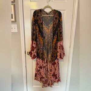 Umgee Boho Maxi Ruffle Duster Kimono size L